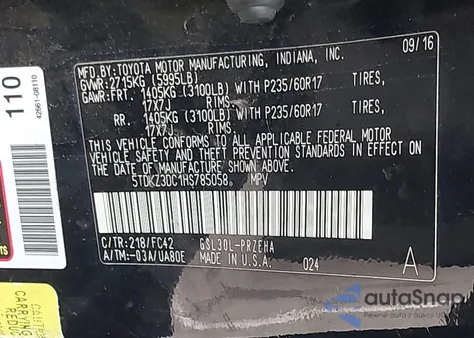 2017 Toyota Sienna Le 8 Passenger from USA, damaged, VIN 5TDKZ3DC1HS785058